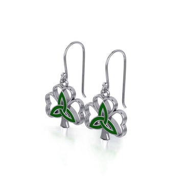 Enamel Trinity Knot on Shamrock Clover Silver Earrings TER1719 - Jewelry